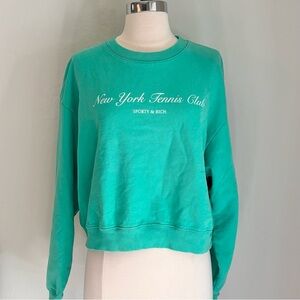 Sporty & Rich New York Tennis Club Cropped Crewneck Sweatshirt, Caribbean, M NWT